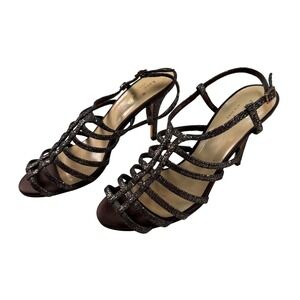 Kate Spade Glitter Cage Heels Bronze/Black Strappy Sandals Italy Womens Size 7